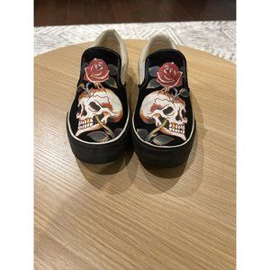 ED HARDY Mens 8/Women’s 10 Sneakers Slide Slip On Laceless Skull Tattoo Vance